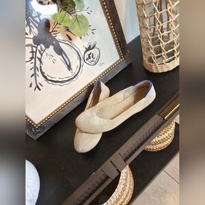 Rothy's The Flat Beige Knit Ballet Flats Pointed Toe Blue Halo Women's 7.5